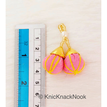 Baby Pink Tassels Art Silk Fabric Balls Bunch, Latkan, Embellishments